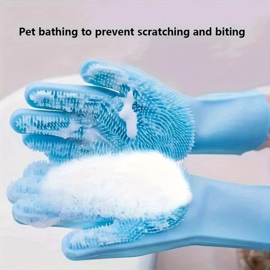 Silicone Pet Bathing & Grooming Gloves